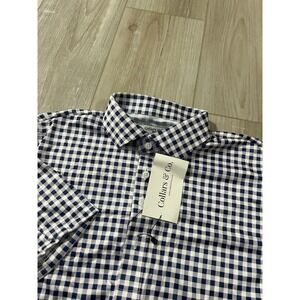 Collars And Co Mens Short  Sleeve Polo Gingham Blue Size Medium